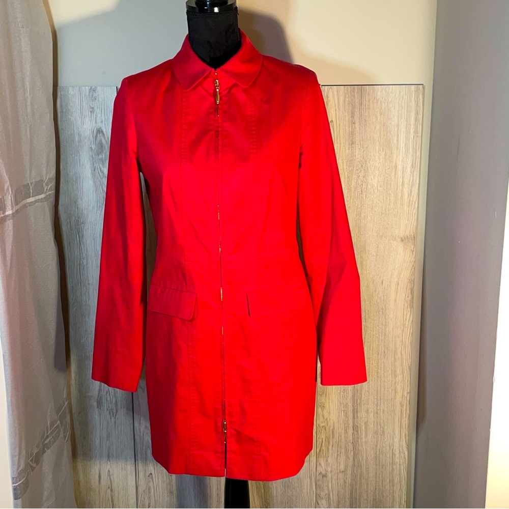 Doncaster Women's Red  Front Zip Trench Coat w/ Pockets 79% Cotton Size 6